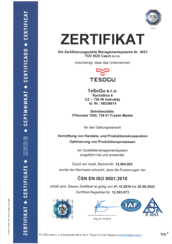 Zertifikat – ISO 9001:2016